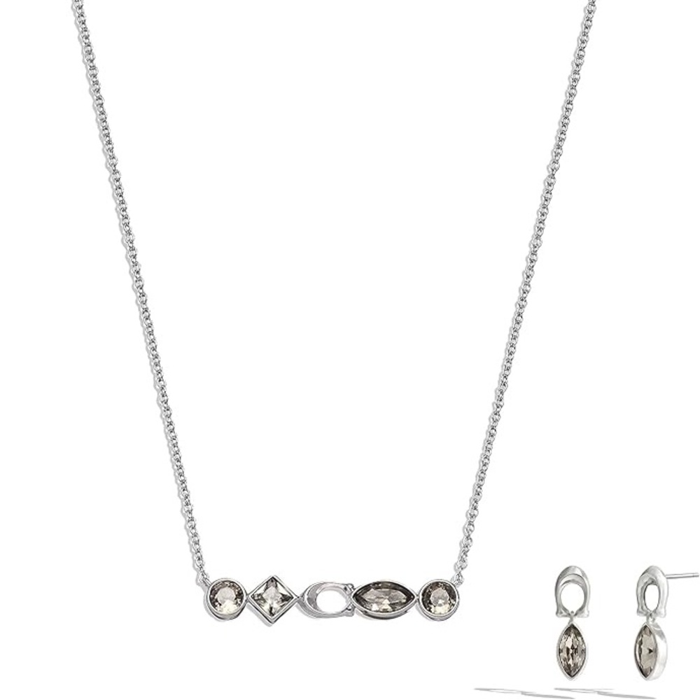 COACH Signature Silver Logo Bezel Earring and Necklace Set - Picture 12 of 14